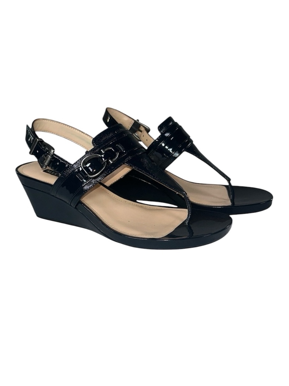 Alex Marie Jayde Navy Leather Wedge Sandals Slingback Buckle Comfort Size 8